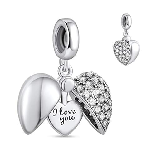 NINGAN “I Love You (Ich liebe dich)” Herz Charm-Anhänger 925 Sterling Silber Charm Bead für europäische Armbänder und Halsketten (Weiß) von NINGAN