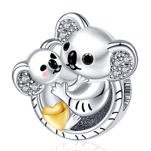 NINGAN Koala Mutter und Baby Charm 925 Sterling Silber Armband Perlen Geeignet für Damenarmbänder und -ketten Geschenk für Mama von NINGAN