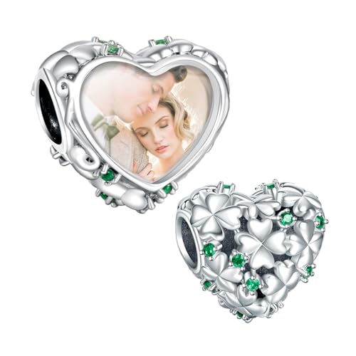 NINGAN Liebe Clover 5A Grün Zirkon Charme personalisierte Herz Bild Charmes 925 Sterling Silber Fit Frauen Armband Halskette Geschenk für Frauen von NINGAN