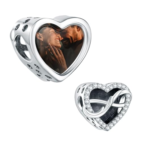 NINGAN Liebe Unendliche Charme 925 Sterling Silber personalisierte Herz Bild Charmes passen Frauen Armband Halskette Geschenk für Familienfreund von NINGAN