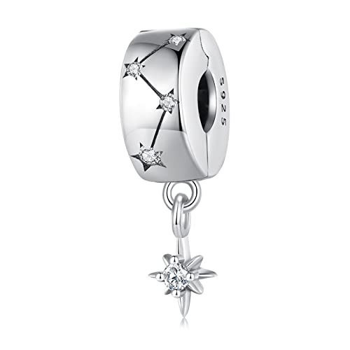 NINGAN Mond, Stern, Astronaut Serie Charme Perlen 925 Sterling Silber Anhänger Glänzender Zirkon Perlen Kompatibel mit Damenarmband Halskette (Sterne Clip-Charms) von NINGAN