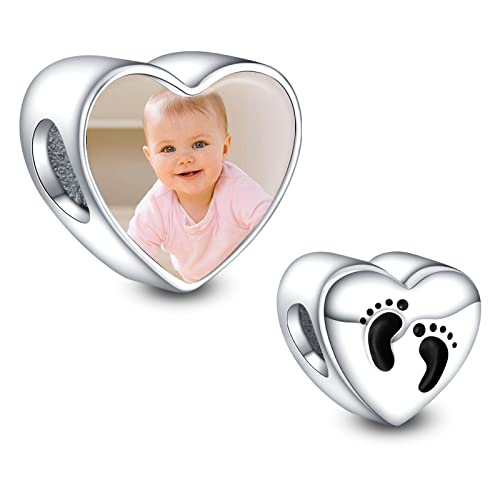 NINGAN Personalisierte Baby Fotos Charm 925 Sterling Silber Fußabdruck Perlen Kompatibel mit Damenarmband Halskette von NINGAN