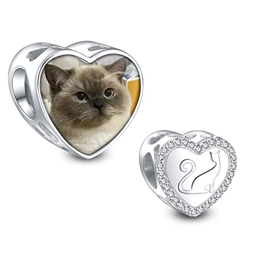 NINGAN Personalisierte Foto Charme Süße kleine Katze Perlen 925 Sterling Silber Charm Geeignet für Damenarmbänder und -ketten von NINGAN