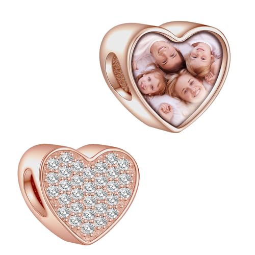 NINGAN Personalisierte Foto Charms Gold Perlen Herz Perlen benutzerdefinierte Foto Cubic Zirkonia Frauen Armband und Halskette Mädchen Geschenk von NINGAN
