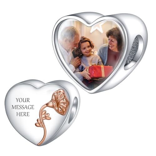 NINGAN Personalized Photo Charms Sterling Silber Geburt Blume September Pharbitis Perlen Anpassen Bild Liebe Herz für Frauen Armbänder und Halsketten Geschenke für Mädchen von NINGAN