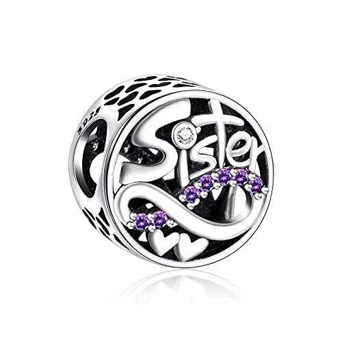 NINGAN Sister Charm passt Charms Armband, 925 Sterling Silber Unendlichkeit Liebe Herz Charm Bead für Halskette - Muttertag Geburtstag Schmuck Geschenk für Frauen von NINGAN