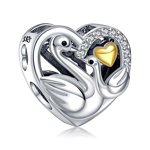 NINGAN Swan Mutter und Baby Charm Perlen 925 Sterling Silber Armband Charm Geeignet für Damenarmbänder und -ketten Freunde, Familie, Schmuckgeschenke von NINGAN