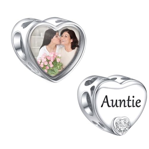 NINGAN Tante personalisierte Herz Bild Charm 925 Sterling Silber Charms mit geliebten Charms Perlen passen Frauen Armband Halskette Urlaubsgeschenke für Familie von NINGAN