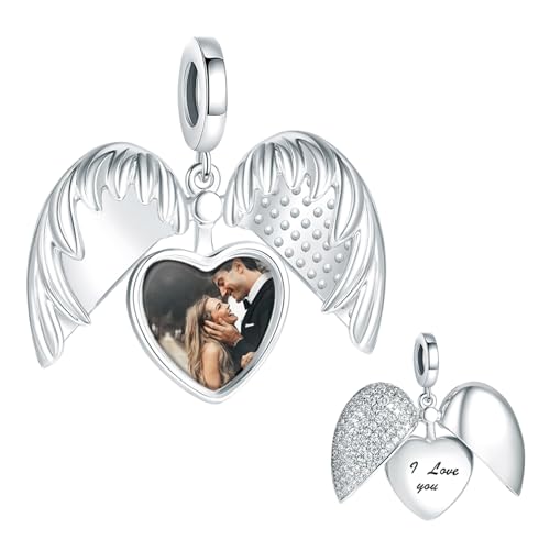 NINGAN personalisierte Herz Bild Charme Ich liebe Sie ein öffnebarer Liebe Anhänger 925 Sterling Silber Fit Frauen Armband Halskette Geschenk für Familienfreund von NINGAN