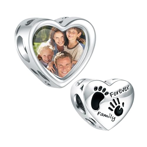 NINGAN personalisierte Herz Bild Charms für immer Familie Handabdrücke Fußabdrücke Liebe Charm 925 Sterling Silber Fit Frauen Armband Halskette Geschenk für Familie von NINGAN
