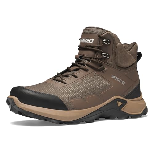 NINGO Herren Wanderstiefel Wasserdicht Wanderschuhe Trail Schuhe Leichte Trekkingstiefel Bequem Atmungsaktiv Outdoor Boot Mid Ankle Boot für Camping Backpacking Bergpfade Braun Größe 47 von NINGO