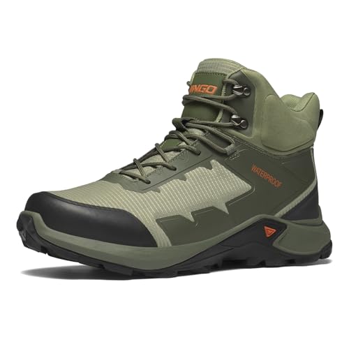 NINGO Herren Wanderstiefel Wasserdicht Wanderschuhe Trail Schuhe Leichte Trekkingstiefel Bequem Atmungsaktiv Outdoor Boot Mid Ankle Boot für Camping Backpacking Bergpfade Grün Größe 47 von NINGO