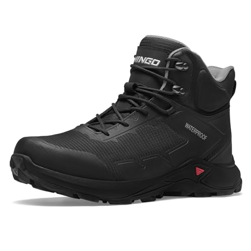 NINGO Herren Wanderstiefel Wasserdicht Wanderschuhe Trail Schuhe Leichte Trekkingstiefel Bequem Atmungsaktiv Outdoor Boot Mid Ankle Boot für Camping Backpacking Bergpfade Schwarz 40 EU von NINGO