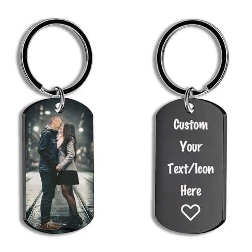 NINGSANJIN Schlüsselanhänger Personalisiert Foto/Text/Icon,Personalisierte Geschenke Männer Frauen,Schlüsselanhänger für Paare DIY for Personalised Gifts Schwarz von NINGSANJIN