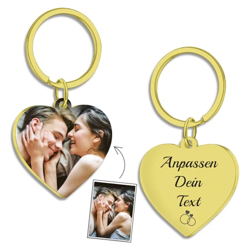 NINGSANJIN Schlüsselanhänger Personalisierte, Personalisierter Schlüsselanhänger Foto/Text/Icon, Personalisierte Geschenke Männer Frauen… (Gold-2) von NINGSANJIN