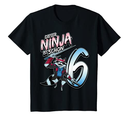 Kinder Kinder 6. Geburtstag Junge Dieser Ninja ist schon 6 Waschbär T-Shirt von NINJA GEBURTSTAG X Junge & Mädchen (Alle Jahre)