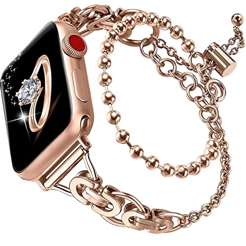 NINKI Edelstahlarmband für Apple Watch Rose gold band 49mm 45mm 44mm 42mm Frauen einstellbar Ersatzband iWatch verstellbar Band kette Bracelets für Apple Watch Series Ultra 8 7 6 SE ersatzarmband von NINKI