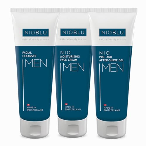 Nioblu Herren-Set – Gesichtsreiniger + Pre- & Aftershave-Gel + Feuchtigkeitscreme – Komplette Routine für die Hautpflege von Männern – 3 x 100 ml von NIOBLU