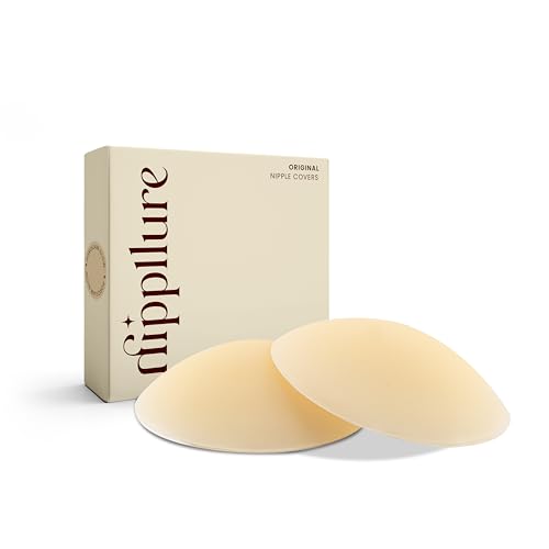 NIPPLLURE Wiederverwendbare klebrige selbstklebende Brustwarzenabdeckungen für Frauen - Silikonblüten mit Reisebox, Porzellan Glow, (Fits A-C Cups) von NIPPLLURE