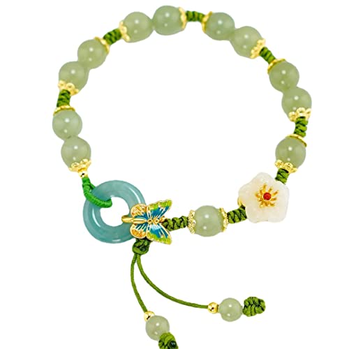 NIQIPOK Armband aus natürlichem Jadestein für Damen, Schmetterling, natürlicher Smaragd, Jade, verstellbar, pfirsichfarben, handgefertigt, grüne hetische Jade, Glücksschmuck, Geschenk von NIQIPOK