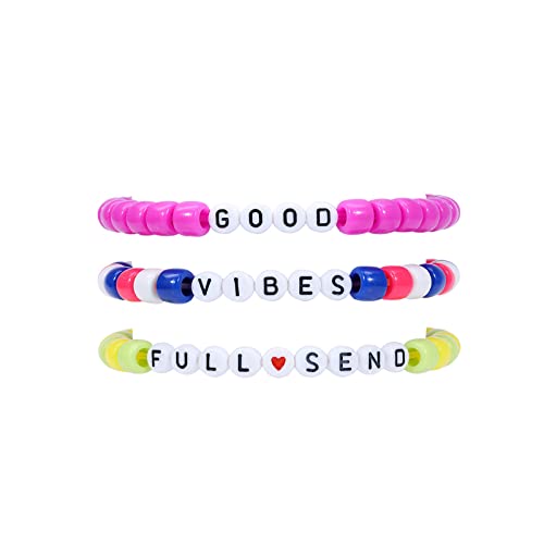 NIQIPOK Stapelbares buntes Alphabet-Perlenarmband, Regenbogen-Vinyl-Scheibe, Stretch-Armbänder für Damen, Surfer, Heishi, adrette Armbänder, Freundschaftsarmband, elastisches Armband, 3 Stück, Acryl von NIQIPOK
