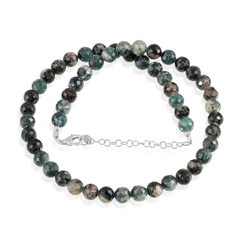 NIRVANA GEMS & JEWELS Blauer Turmalin Damen-Halskette, natürlicher Edelstein (7,5 mm), facettierte runde Perlen mit 925er Silberschmuck, handgefertigt – (50 cm) von NIRVANA GEMS & JEWELS