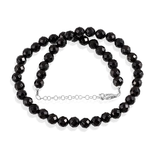 NIRVANA GEMS & JEWELS Damen-Halskette aus schwarzem Onyx, natürlicher Edelstein (8 mm), facettierte runde Perlen mit 925er-Silberschmuck, handgefertigt – (50 cm) von NIRVANA GEMS & JEWELS