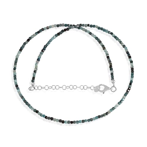 NIRVANA GEMS & JEWELS Halskette mit blauem Turmalin für Damen, natürlicher Edelstein (2 mm), würfelförmige Perlen mit 925er Silberschmuck, handgefertigt – (50 cm) von NIRVANA GEMS & JEWELS