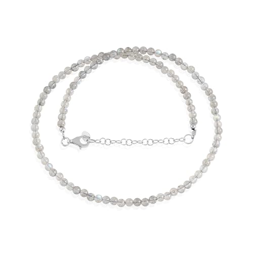 NIRVANA GEMS & JEWELS Labradorit-Halskette für Damen, natürlicher Edelstein (4 mm), glatte runde Perlen mit 925er-Silberschmuck, handgefertigt – (50 cm) von NIRVANA GEMS & JEWELS