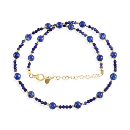 NIRVANA GEMS & JEWELS Lapis-Halskette für Damen mit Hämatit-Kugeln, wunderschöner handgefertigter Designer-Schmuck, Halskette aus 925er Sterlingsilber (50 cm) von NIRVANA GEMS & JEWELS