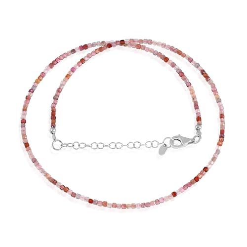 NIRVANA GEMS & JEWELS Multi-Spinell-Halskette für Damen, natürlicher Edelstein (2 mm), würfelförmige Perlen mit 925er Silberschmuck, handgefertigt – (50 cm) von NIRVANA GEMS & JEWELS