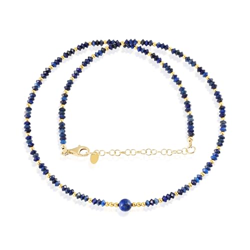 NIRVANA GEMS & JEWELS Natürliche Lapis-Halskette mit Hämatit-Kugeln, Edelsteinperlen, handgefertigter Schmuck für Frauen, 925er Sterlingsilber – 50 cm von NIRVANA GEMS & JEWELS