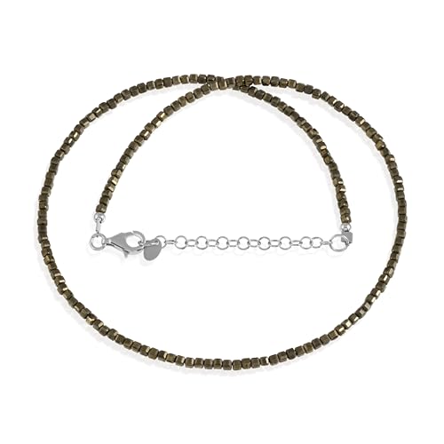 NIRVANA GEMS & JEWELS Payrite-Halskette für Damen, natürlicher Edelstein (2 mm), würfelförmige Perlen mit 925er-Silberschmuck, handgefertigt – (50 cm) von NIRVANA GEMS & JEWELS