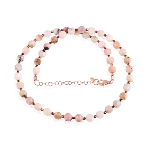 NIRVANA GEMS & JEWELS Rosa Opal-Halskette für Frauen, Satellitenform, natürliche Perlen mit Hämatit, handgefertigte Halskette, 925er Silberschmuck – (50 cm) von NIRVANA GEMS & JEWELS