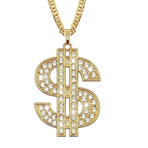NISHIOBTLA Dollar Kette Set, Goldene Dollar Kette, Goldene Dollar Kette Set, Dollar Anhänger Kette Hip Hop Dollar Halskette 70er,80er,90er Jahre Accessoires von NISHIOBTLA