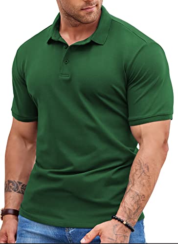 NITAGUT Herren Poloshirt Atmungsaktive Bequem Golf Tennis T-Shirts Baumwolle Lounge Leicht Knopfleiste Kurzarm Hemd,Dunkelgrün,S von NITAGUT