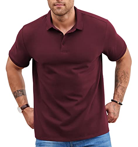 NITAGUT Herren Poloshirt Atmungsaktive Bequem Golf Tennis T-Shirts Baumwolle Lounge Leicht Knopfleiste Kurzarm Hemd,Weinrot,XXL von NITAGUT