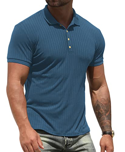 NITAGUT Herren Poloshirt Kurzarm Muskel Sport Tennis Golf Basic T-Shirts,Blau,2XL EU von NITAGUT