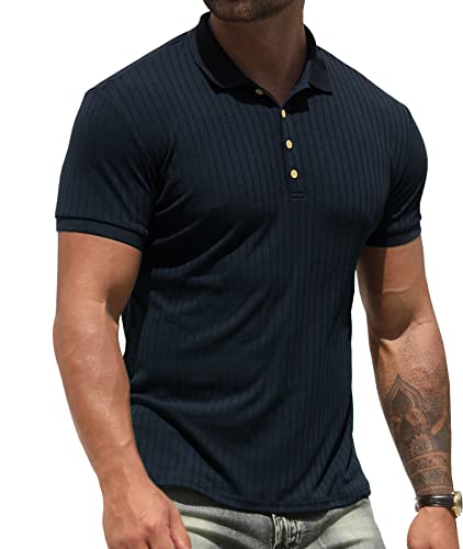 NITAGUT Herren Poloshirt Kurzarm Muskel Sport Tennis Golf Basic T-Shirts,Navy Blau,XL EU von NITAGUT