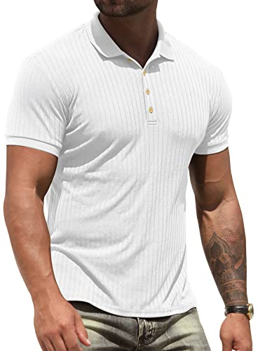 NITAGUT Herren Poloshirt Kurzarm Muskel Sport Tennis Golf Basic T-Shirts,Weiß,L EU von NITAGUT