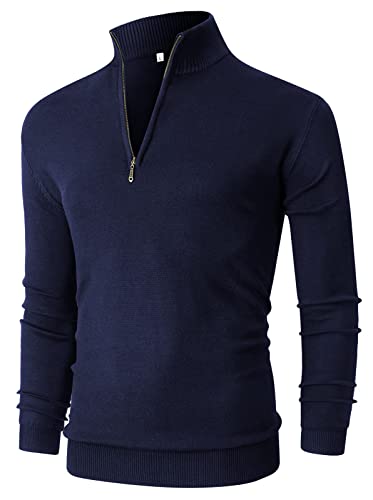 NITAGUT Herren Pullover 1/4 Zip Sweaters Rollkragenpullover Winter Warm Business/Boss Pullover für Männer,Marineblau,M von NITAGUT