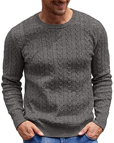 NITAGUT Herren Pullover Rundhalsausschnitt Kabel-Strick Sweater Strickpullover Dunkelgrau,XL von NITAGUT