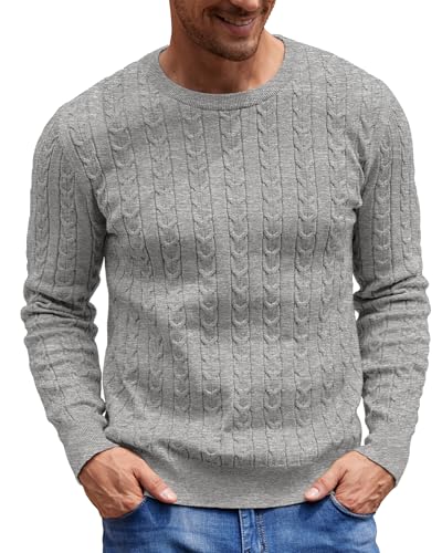 NITAGUT Herren Pullover Rundhalsausschnitt Kabel-Strick Sweater Strickpullover Grau,XL von NITAGUT