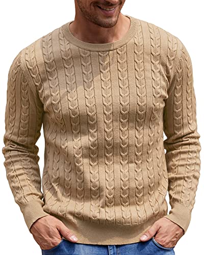 NITAGUT Herren Pullover Rundhalsausschnitt Kabel-Strick Sweater Strickpullover Khaki,S von NITAGUT