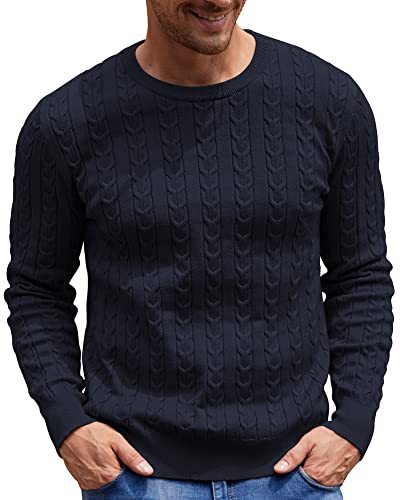 NITAGUT Herren Pullover Rundhalsausschnitt Kabel-Strick Sweater Strickpullover Marineblau,M von NITAGUT