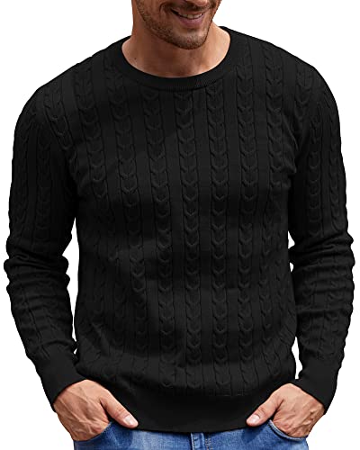 NITAGUT Herren Pullover Rundhalsausschnitt Kabel-Strick Sweater Strickpullover Schwarz,XL von NITAGUT
