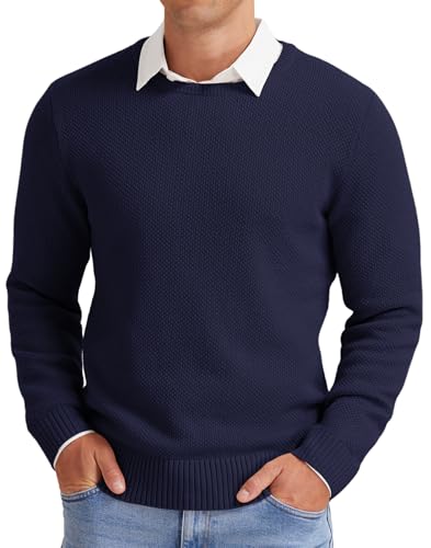 NITAGUT Herren Pullover Winter Basic Langarm Strickpullover Warm Casual Einfarbig Rundhals Sweatshirt,Blau,2XL von NITAGUT