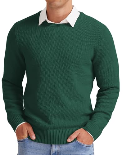 NITAGUT Herren Pullover Winter Basic Langarm Strickpullover Warm Casual Einfarbig Rundhals Sweatshirt,Grün,M von NITAGUT