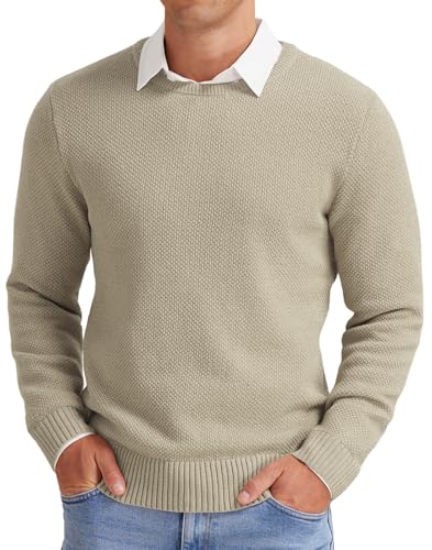 NITAGUT Herren Pullover Winter Basic Langarm Strickpullover Warm Casual Einfarbig Rundhals Sweatshirt,Helles Kamel,S von NITAGUT