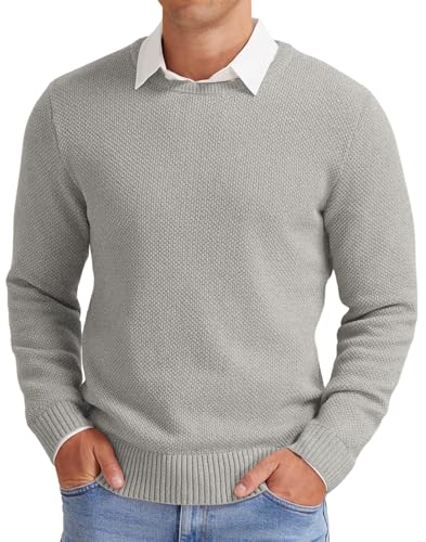 NITAGUT Herren Pullover Winter Basic Langarm Strickpullover Warm Casual Einfarbig Rundhals Sweatshirt,Hellgrau,2XL von NITAGUT